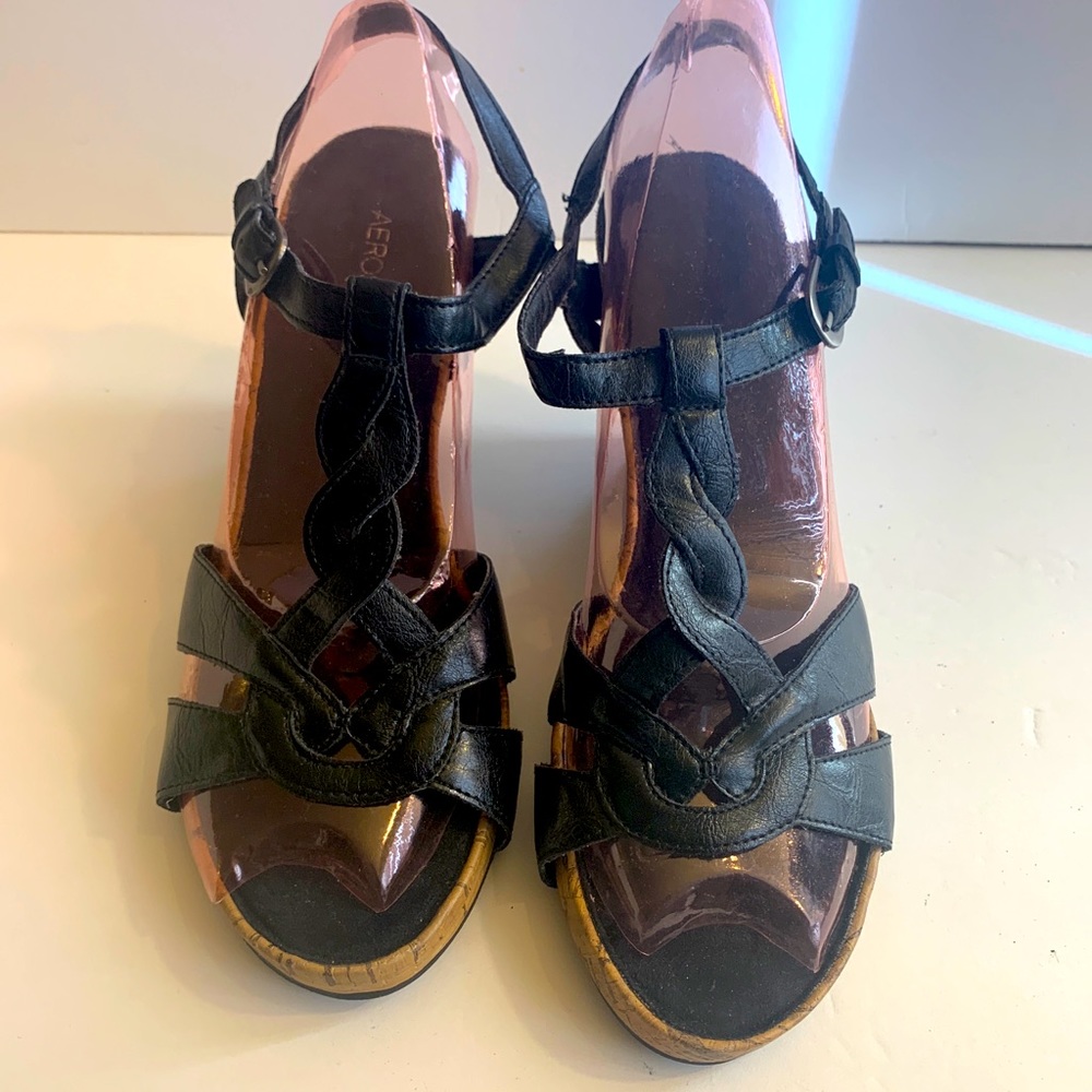 Aerosols Black Wedge Sandals